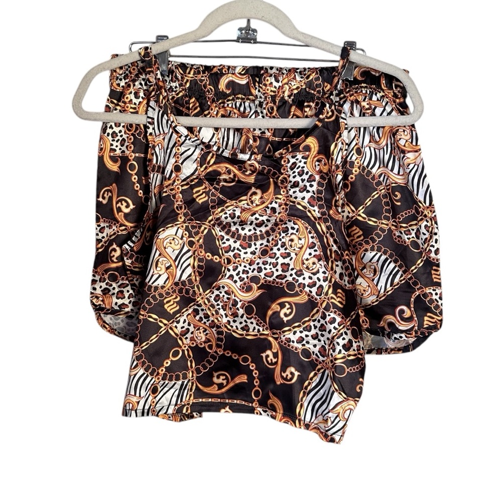 Rocawear Women’s Sz XL Animal Print Cami Satin Sleepwear Short Set Chains NWT